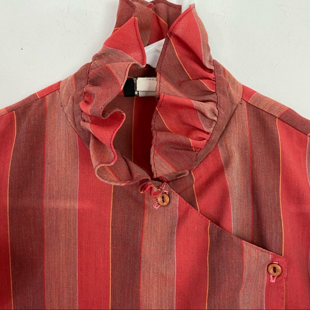 Vintage Red and Rust Striped Ruffle Blouse - Picture 4 of 13
